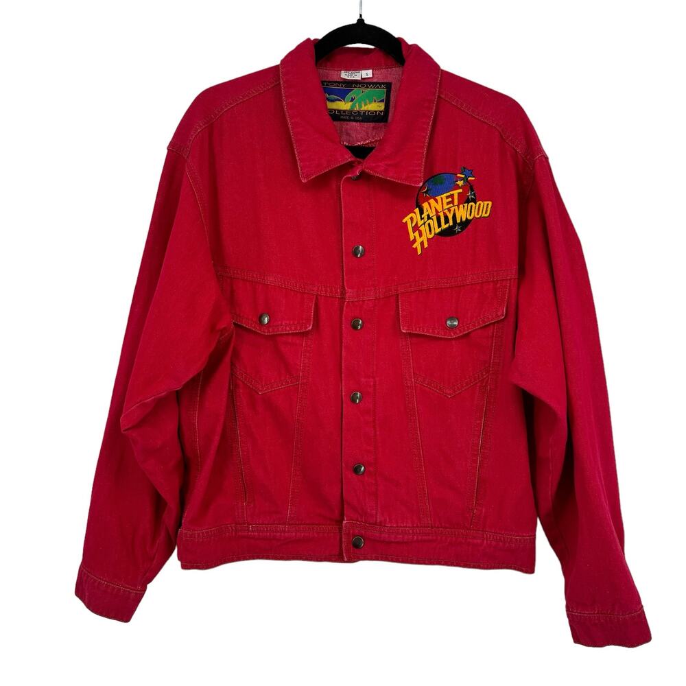 Vintage Planet Hollywood Tony Nowak Collection‎ Red Denim Jacket Retro
